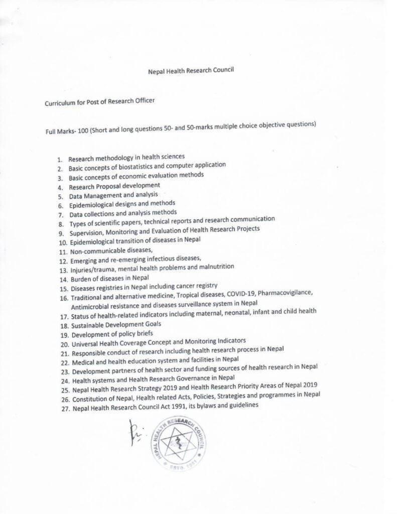 Course of Study for Research Officer and Assistant Research Officer 5 NHRC