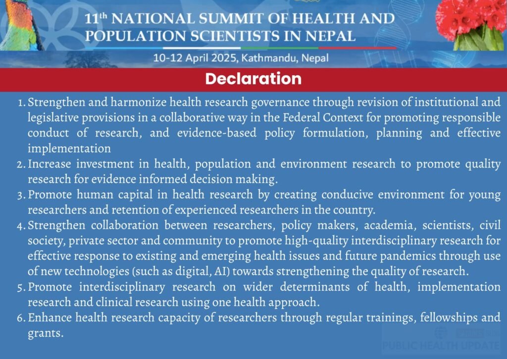 Declaration of the Eleventh National Summit of Health and Population Scientists in Nepal