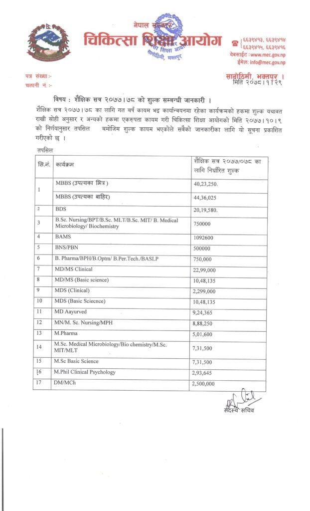 Fee for Bachelor Level and Postgraduate Programs in Nepal 4 fee notice may12